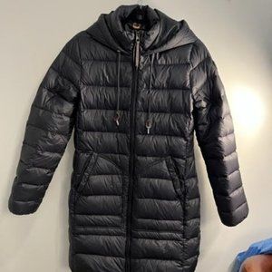 Timberland Women's small, 3/4 length, black puffer coat